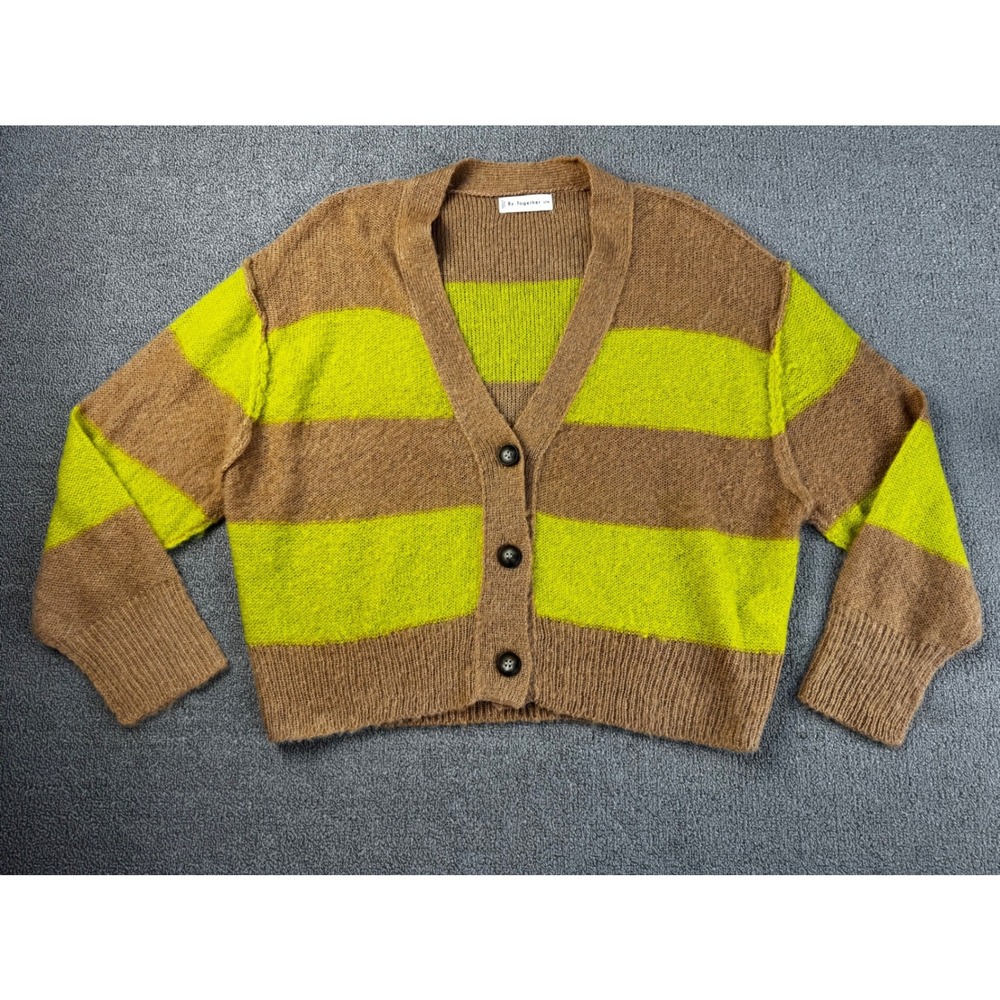 By‎ Together Cardigan Womens Small Medium Brown Lime GreenStriped Alpaca Blend